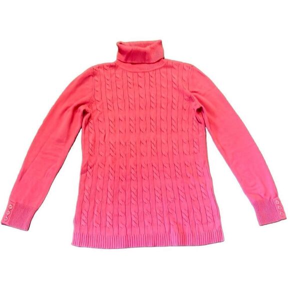 Talbots pink cableknit turtleneck button cuff sweater sml - Picture 1 of 8